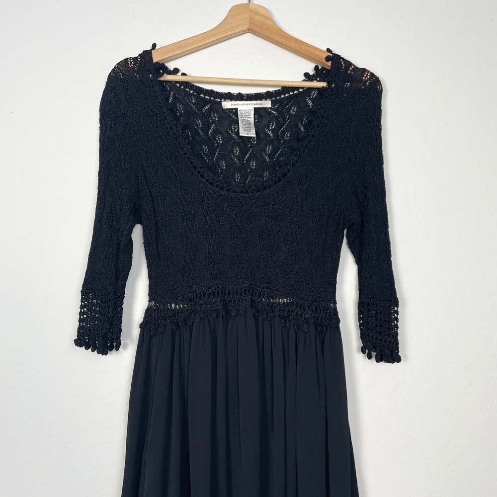 Vintage Diane Von Furstenberg Crochet Knit‎ Viscose Silk Dress Black Size Medium - Picture 2 of 11